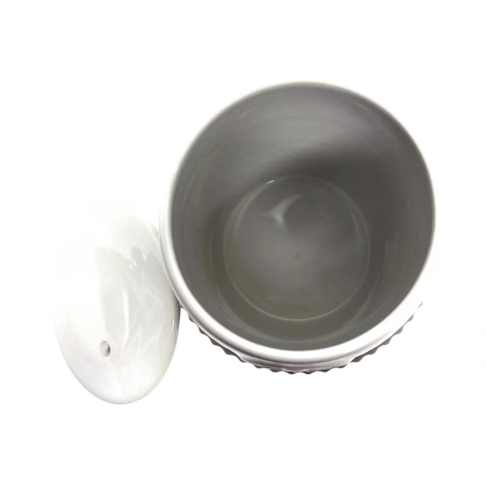 Pampered Chef Microwave Egg Cooker White Ceramic Mug with Gray Silicone Grip EUC